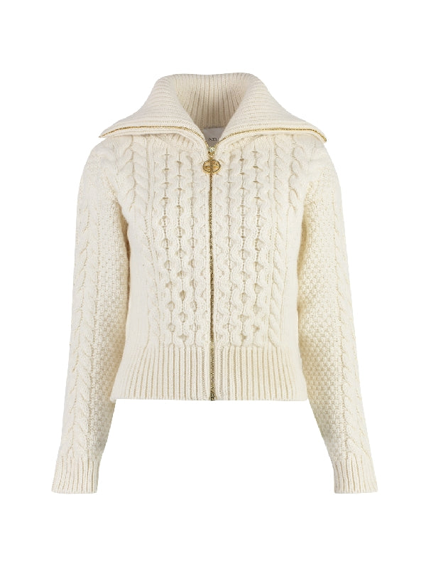 Wool Cashmere Cable Knit Zip-Up