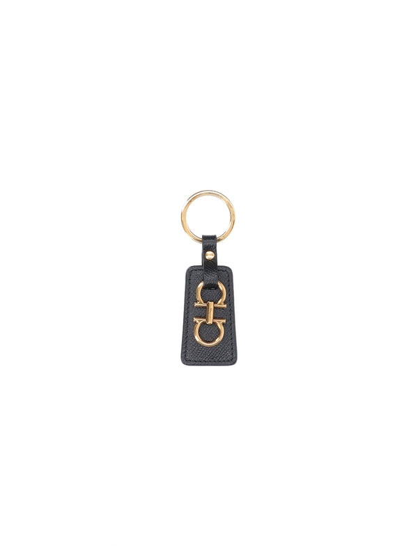 Textured Leather Gancini Detail Keyring