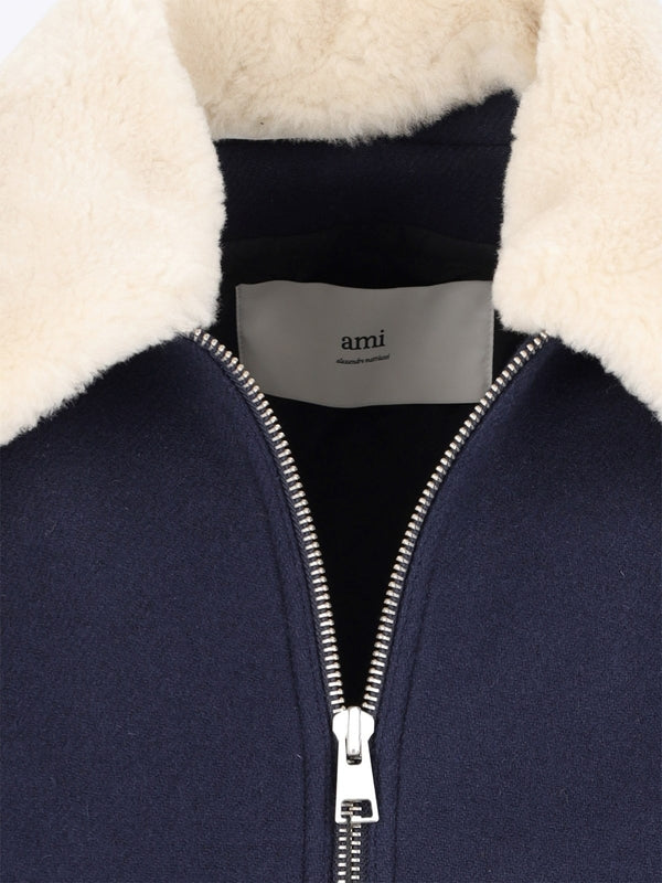 Shearling Collar Wool Jacket