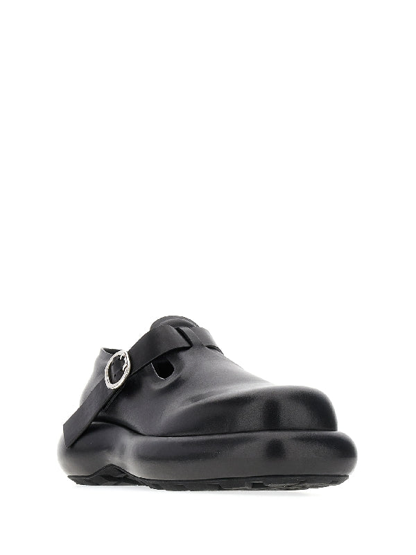 Black Calfskin Buckle Detail Loafers