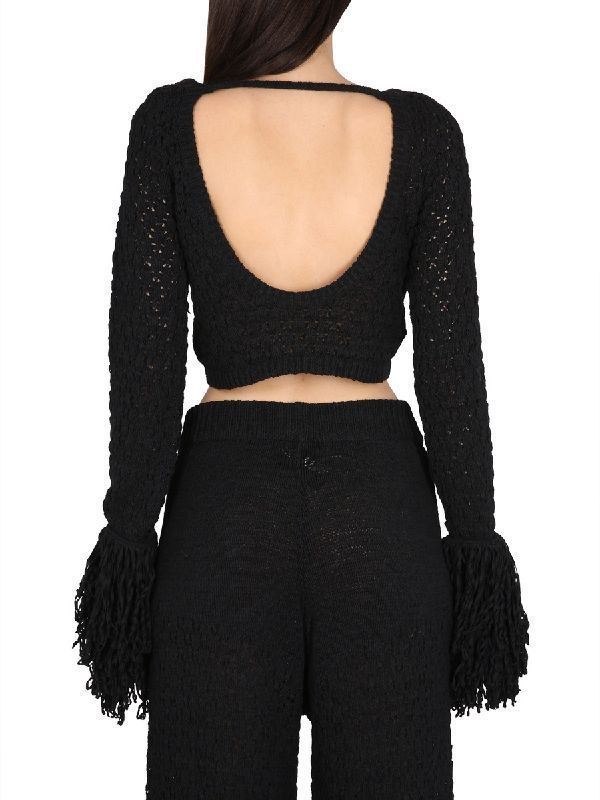 Backless Fringe Crop Knit