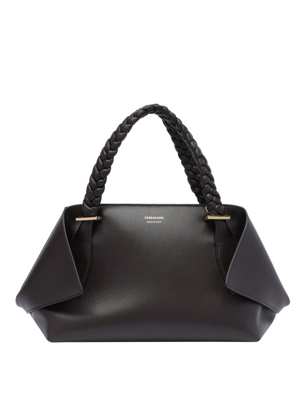 Braid Handle Leather Tote Bag