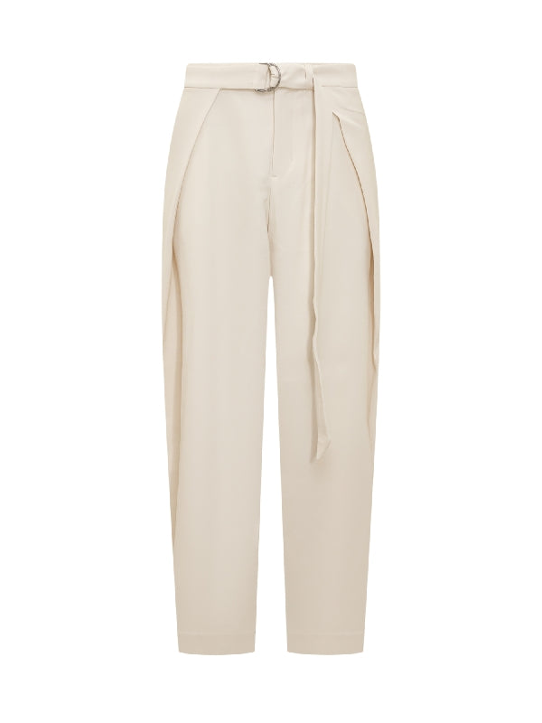 Belted Panel Wool Blend Pants