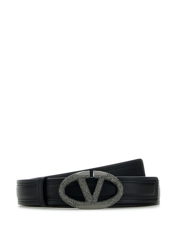 V Logo Buckle Leather Belt