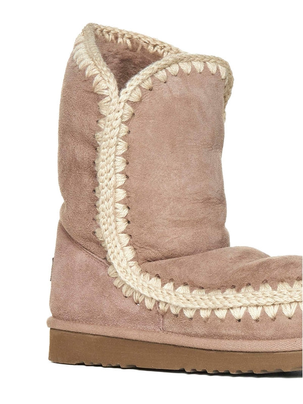 Beige Leather Mid Boots