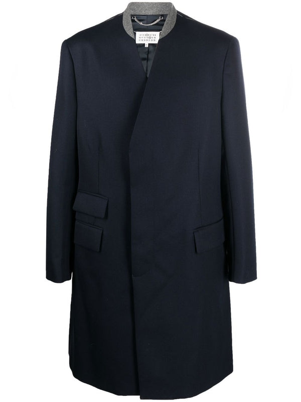 Back Stitch Collarless Single
  Wool Coat