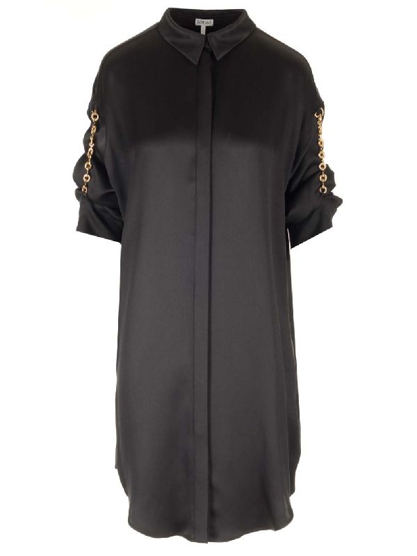 Chain Detail Silk Shirt Dress