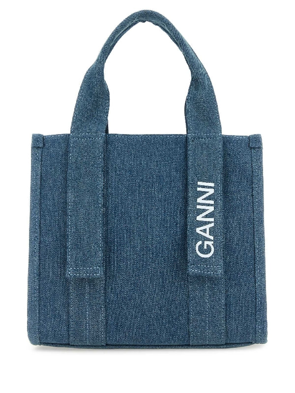 Logo Strap Denim Tote Bag