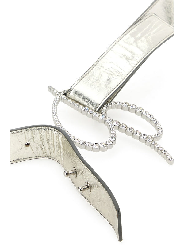 Monogram Buckle Metallic Leather Belt