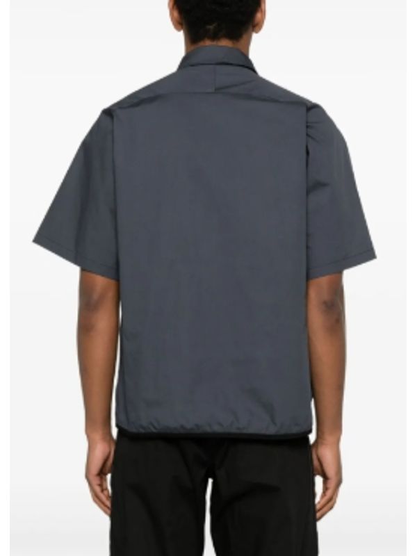 Logo Embroidery Poplin Cotton Zip Up Short Sleeve Shirt