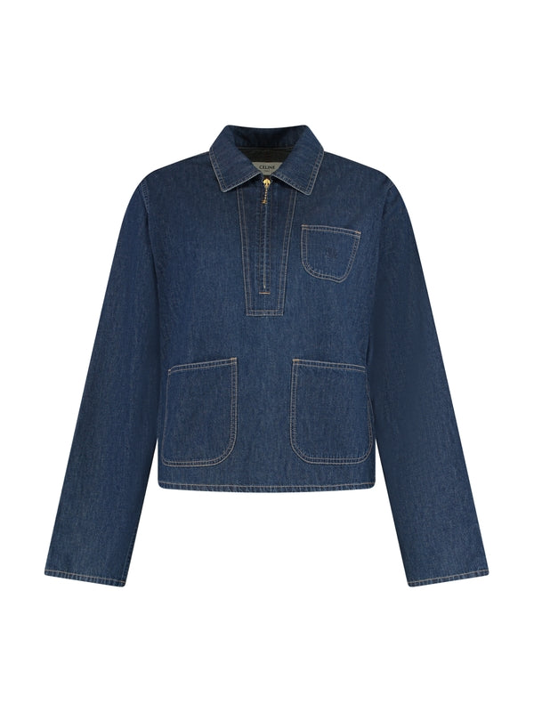 Quarter Zip Denim Polo Shirt