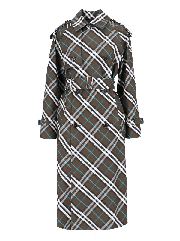 BURBERRY - Belted Check Pattern Trench Coat - Jente