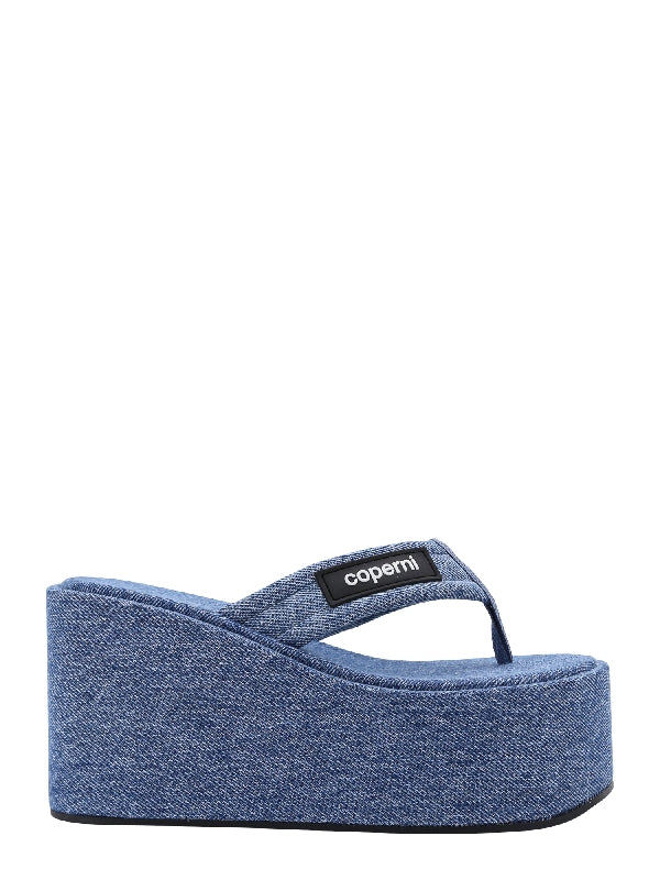 Logo Denim Wedge Flip-flops