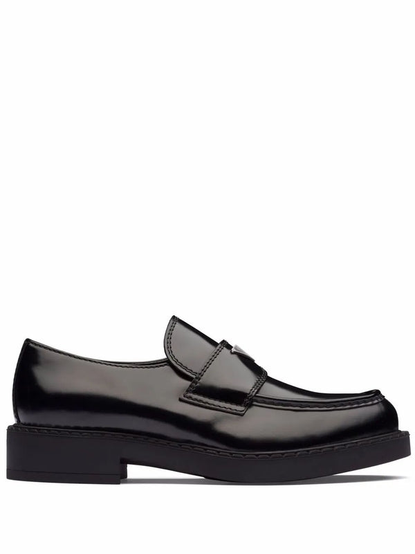 Triangle Logo Brushed Leather Loafer