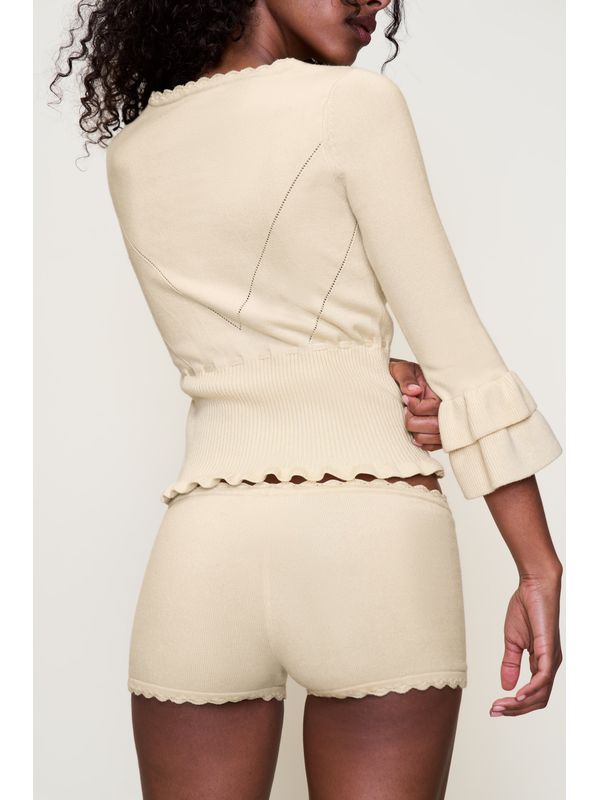 Ruffle Sleeve Drawstring Cardigan