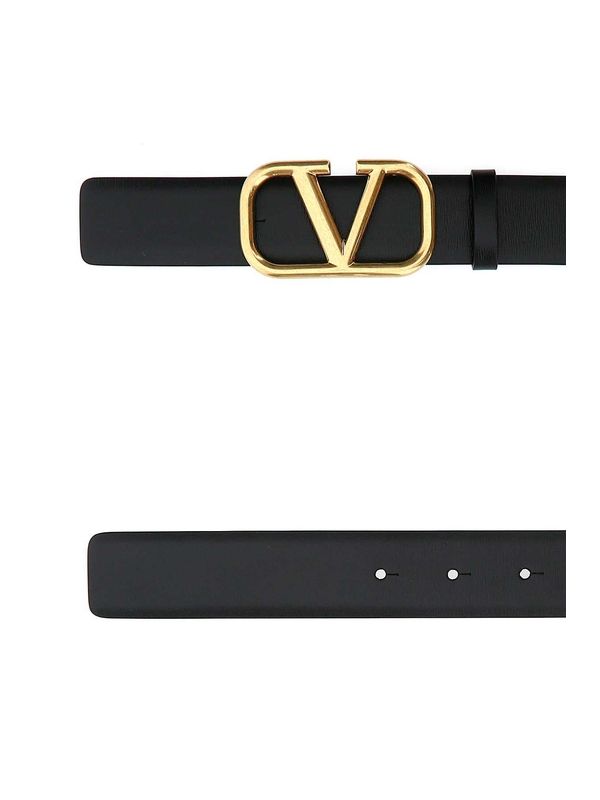 V Logo Buckle Leather Belt