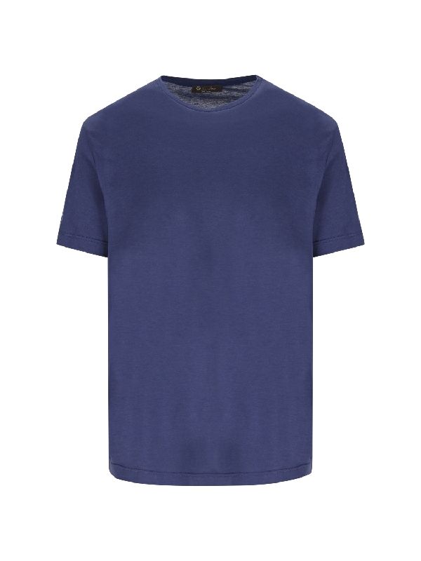 Blue Silk Cotton Crew-neck T-shirt