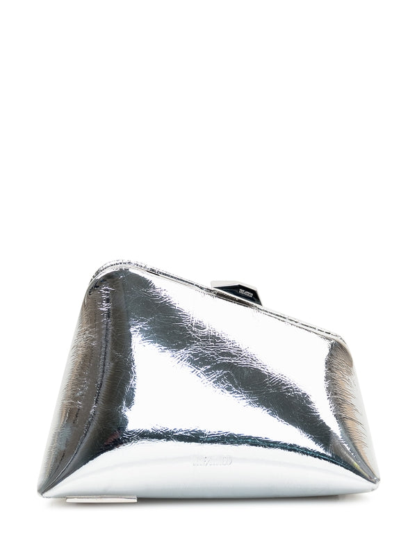 Cracked Detail Metallic Leather Clutch Bag