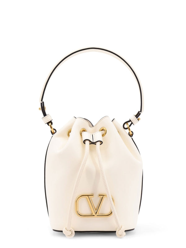 V Logo Leather Bucket Bag