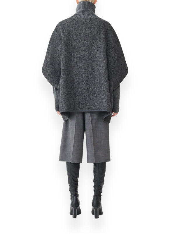 Grey High Neck Button Cape