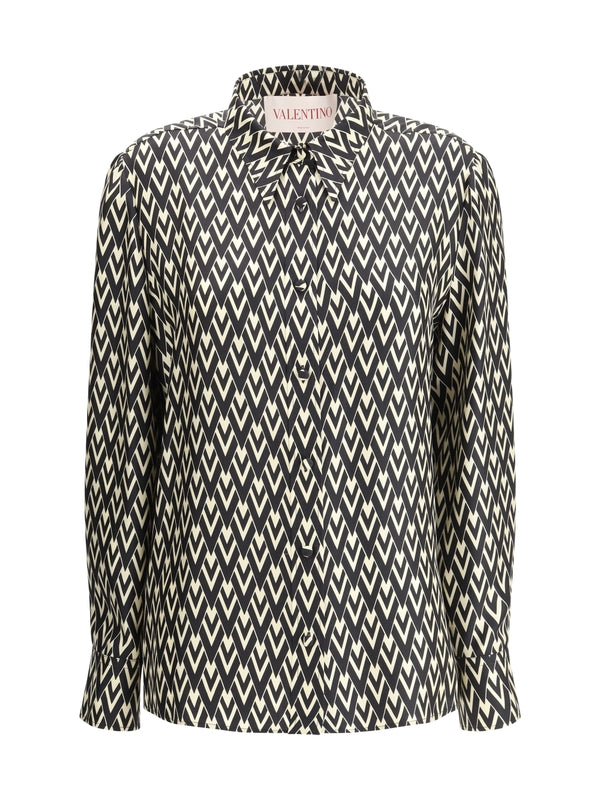 Allover V Logo Printed Silk
  Shirt