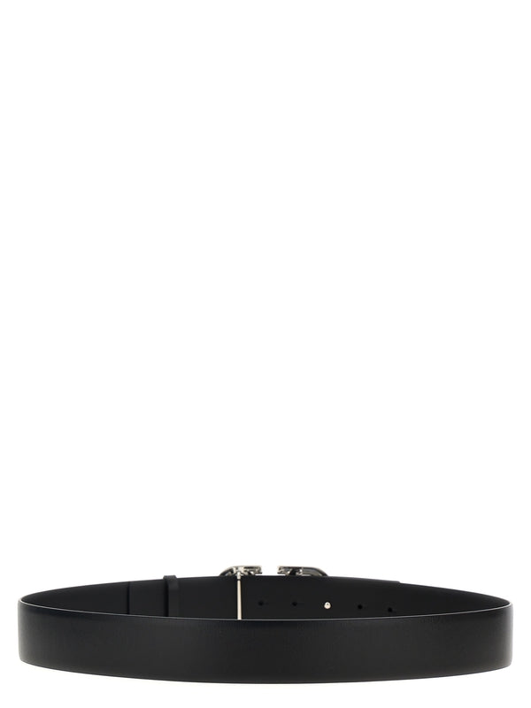 V Logo Buckle Leather Belt