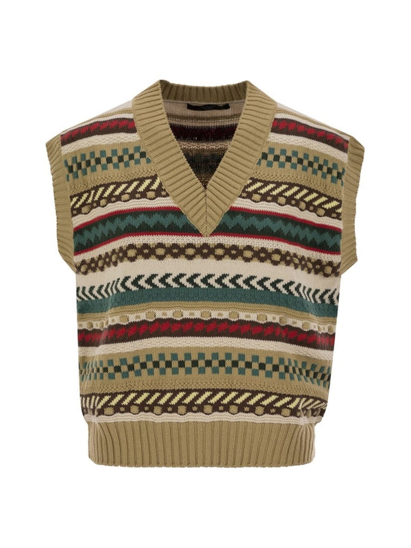 Vicino Pattern Stripe Jacquard Cotton Knit Vest