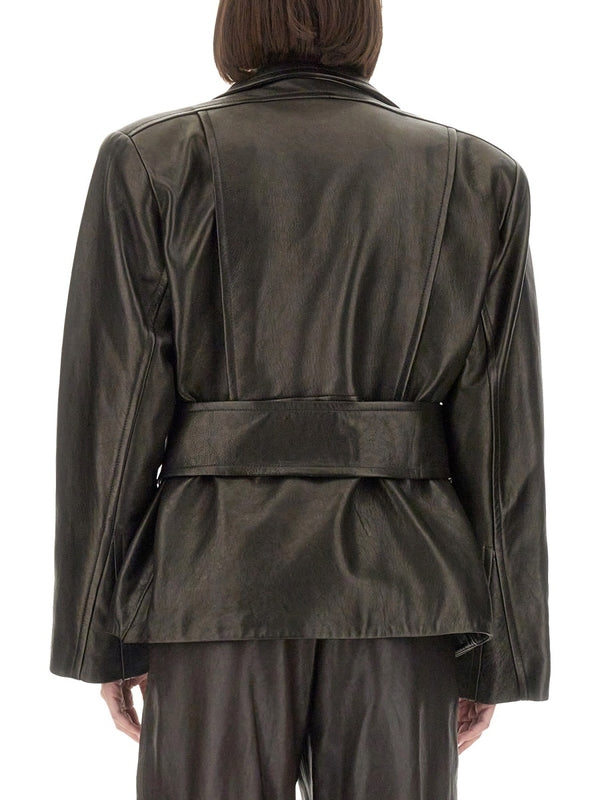 ダブルブレストベルトラムスキンジャケット