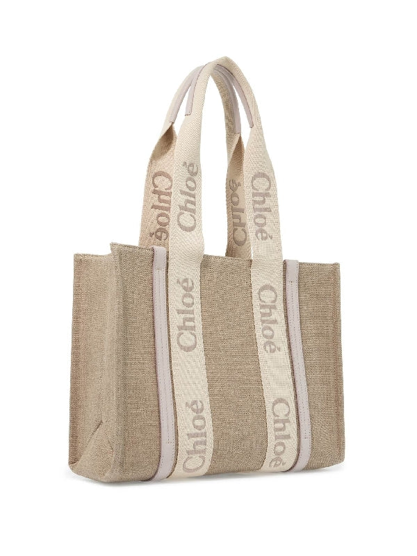 Woody Logo Raffia Medium Tote Bag - Jente