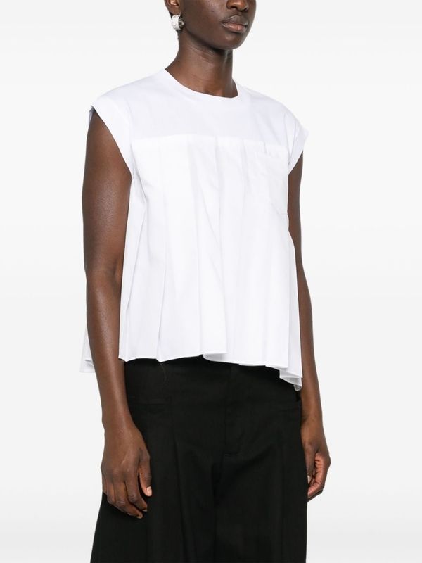 White Pleated Short Sleeve
  T-Shirt