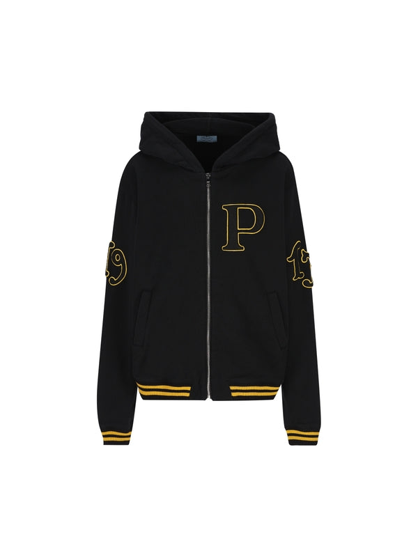 Applique Patch Cotton Hooded Zip-up