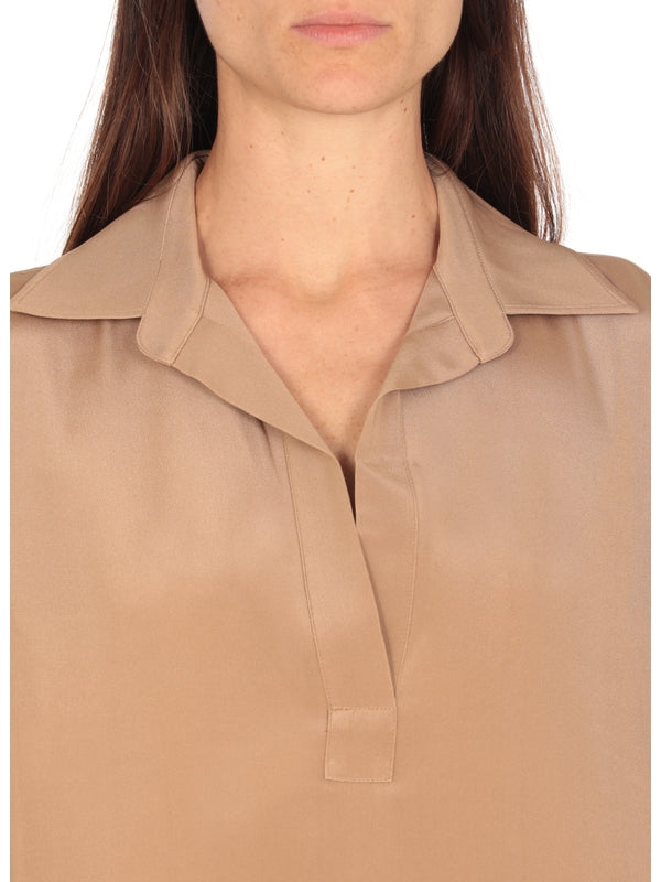 Zanzero Open-Neck Silk Blouse