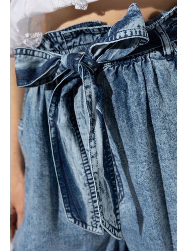 Pierine Bow Strap Denim Shorts