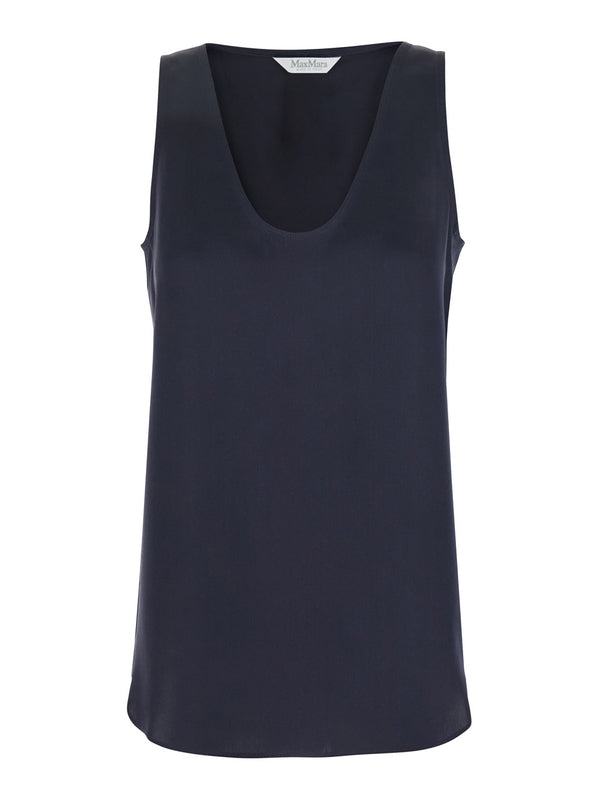 'Filly' Blue Sleeveless Top with Round Neck in Silk Woman Sleeveless