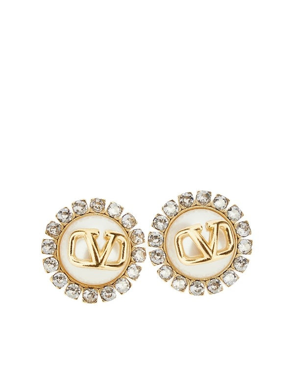 V Logo Crystal Detail Earrings