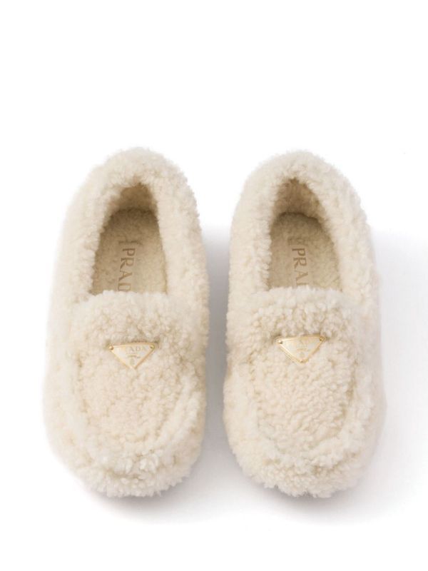 Triangle Logo Shearling Driving Shoes