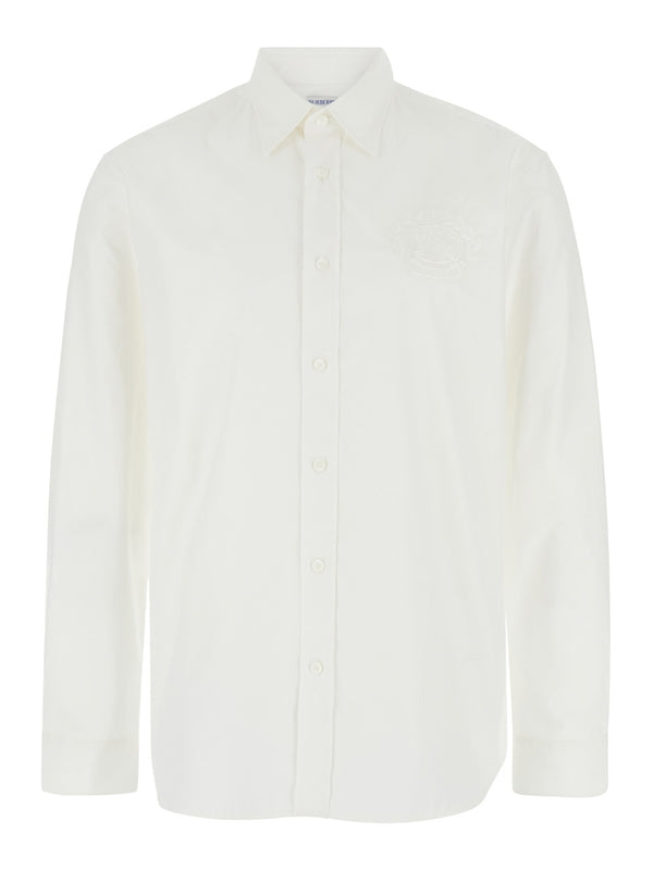 White Shirt with Classic Collar and Embroidered Logo on the Front in Cotton Man Shirts