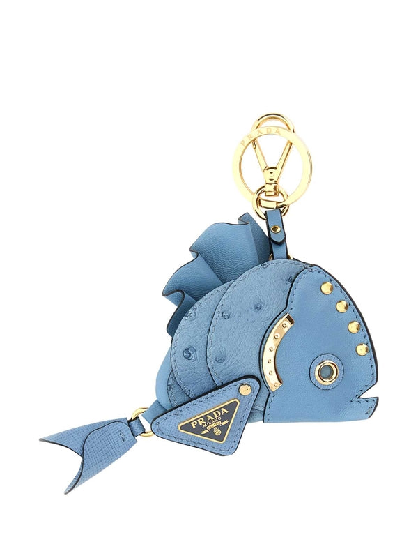 Triangle logo trim leather key ring