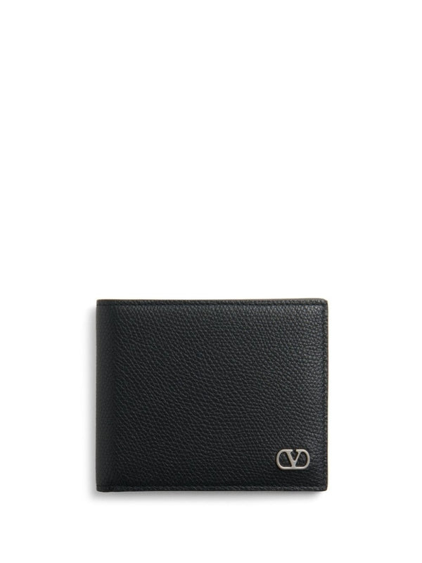 V Logo Grain Leather Wallet