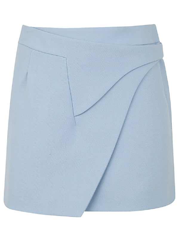 High Waist Belted Asymmetric Wool Mini
  Skirt