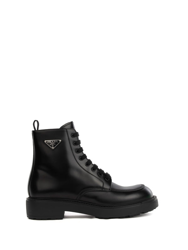 Triangle Logo Leather Lace-up Boots