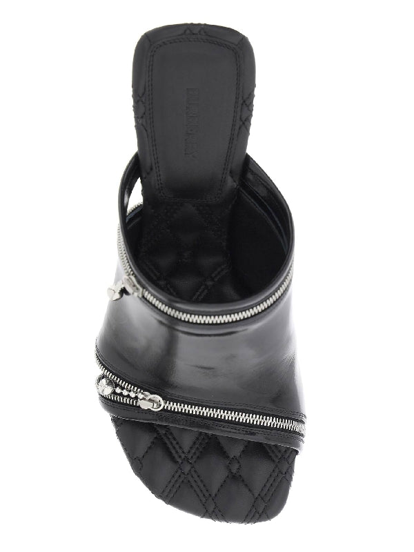 Zip Detail Leather Peep Sandal Heel - Jente