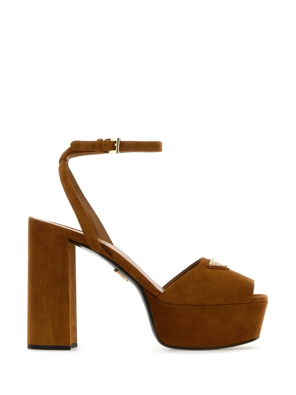 Triangle Logo Suede Sandal
  Heels