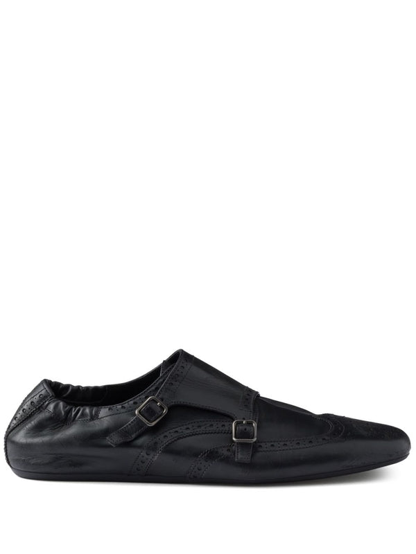 Monk Strap Detail Leather Flat Shoes