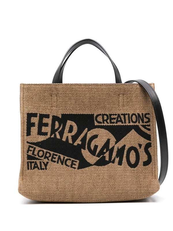 Logo Jacquard Fabric Tote Bag