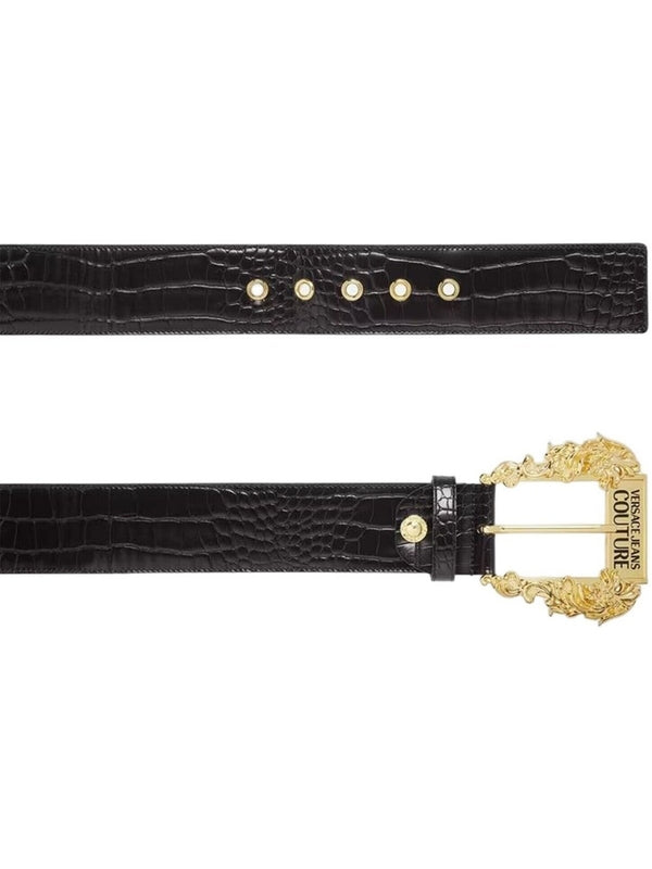 Logo Buckle Croco Effect Belt