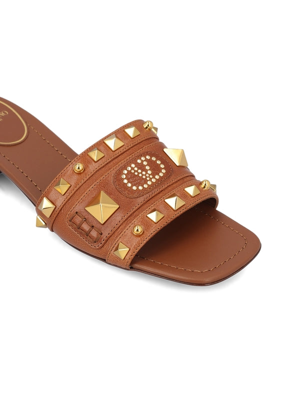 Rockstud Leather Slides