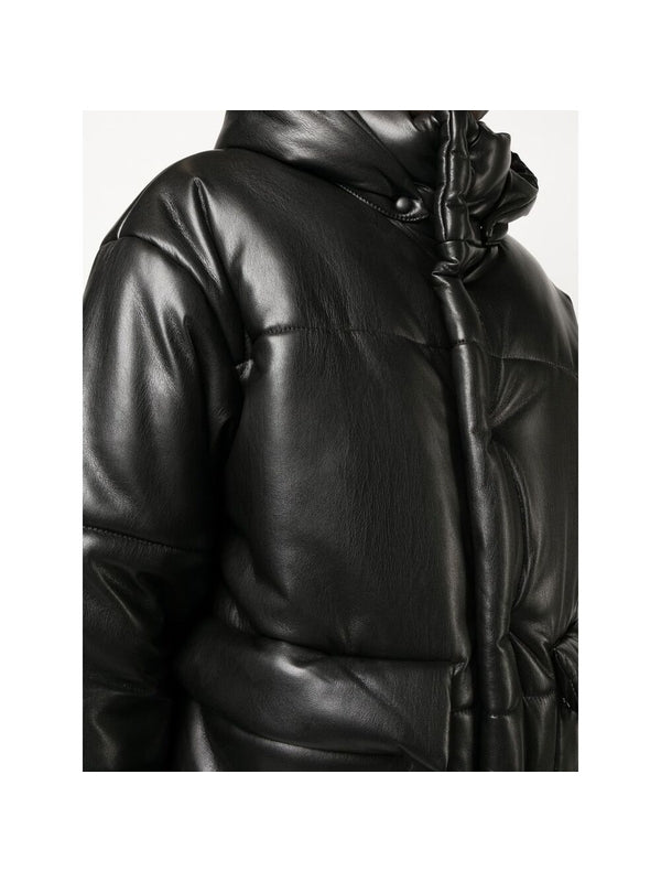 Faux Leather Hoodie Padded Jacket