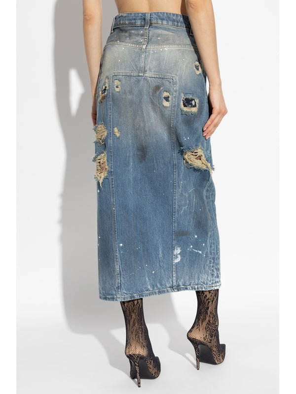 Distress Maxi Denim Skirt