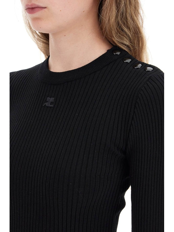 'ribbed stretch knit pullover sweater Knitted